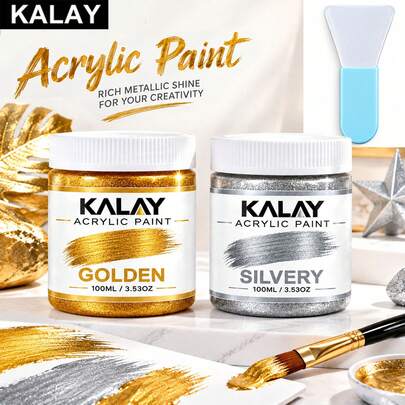 KALAY 100ml Gold & Silver Metallic Pigment - Metal Paste Art Color, Suitable For DIY Crafts, Printing Templates, Artists, Art Painting Supplies, Gold & Silver Metal Painting, Creative Projects, Decorative Pigments, Metallic Colors, High-Quality Pigments, Craft Enthusiasts