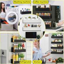 2pcs Storage Boxes, Magnetic Spice Rack With Hooks, Space-Saving Spice Rack, Wall-Mounted And Drill-Free Storage Rack, For Kitchen Refrigerator And Microwave, Kitchen Storage Boxes And Organizer, Kitchen Accessories - 2-piece Set (large + Small) + 4 Hooks - View 5