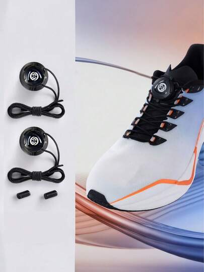 1 Pair Unisex Round No-Tie No-Knot Slouchy Shoelaces With Elastic Stretch Rotary Button Capsule Fastener, Suitable For Sports Shoes And Running Shoes