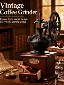 Vintage Ferris Wheel Manual Coffee Grinder, Solid Wood Base, Cast Iron Retro Hand Crank Coffee Bean Grinder, Classic Nostalgic Design, Home Coffee Bar Countertop Decor, Precise Conical Grinding, Suitable For Pour-Over Coffee Home Accessory - Multiple Styles and Colors - View 6