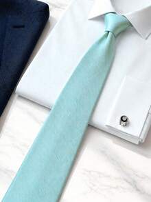 1pc Classic Men's Solid Mint Green Textured Diagonal Stripe Tie, Formal Business Ball Wedding Daily Suit Tie, Gentleman Style - Baby Blue - View 4
