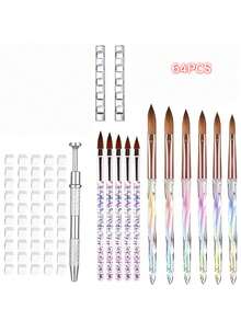 64Pcs Nail Art Painting Brush Set, With Nail Art Carving Tool, Multi Size Nail Brushes For Nail Pattern Creation - Multicolor - View 9