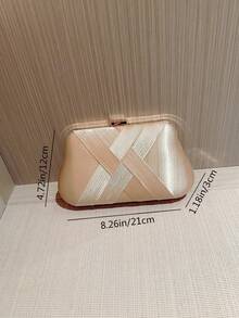 Elegant Champagne Metallic Satin Evening Clutch,Curved Hard Shell With Cross-Woven Stripes,Luxury Women Handbag,For Weddings,Banquets,Cocktail Parties - Apricot - View 9
