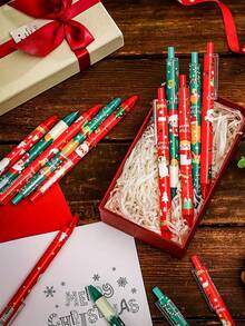 12 PCS Cartoon Christmas Gel Pen Set, Assorted Styles, 0.5mm Black, Back-To-School Season, Exam Practice Pens, Christmas Gift, New Year Gift - Multicolor - View 7