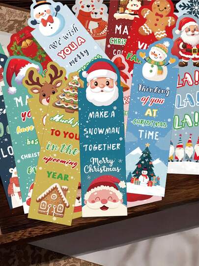 30 Peças Marcadores de Livro de Natal Fofos de Papel com Desenho de Papai Noel para Decorar Livros, Marcar Páginas, Cartões de Presente e Cartões de Diário