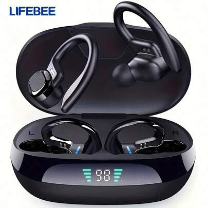 Auriculares inalámbricos LIFEBEE, adecuados para correr y hacer ejercicio, auriculares inalámbricos con micrófono de cancelación de ruido, auriculares deportivos, diseño de gancho para la oreja, auriculares estéreo con pantalla LED y estuche de carga