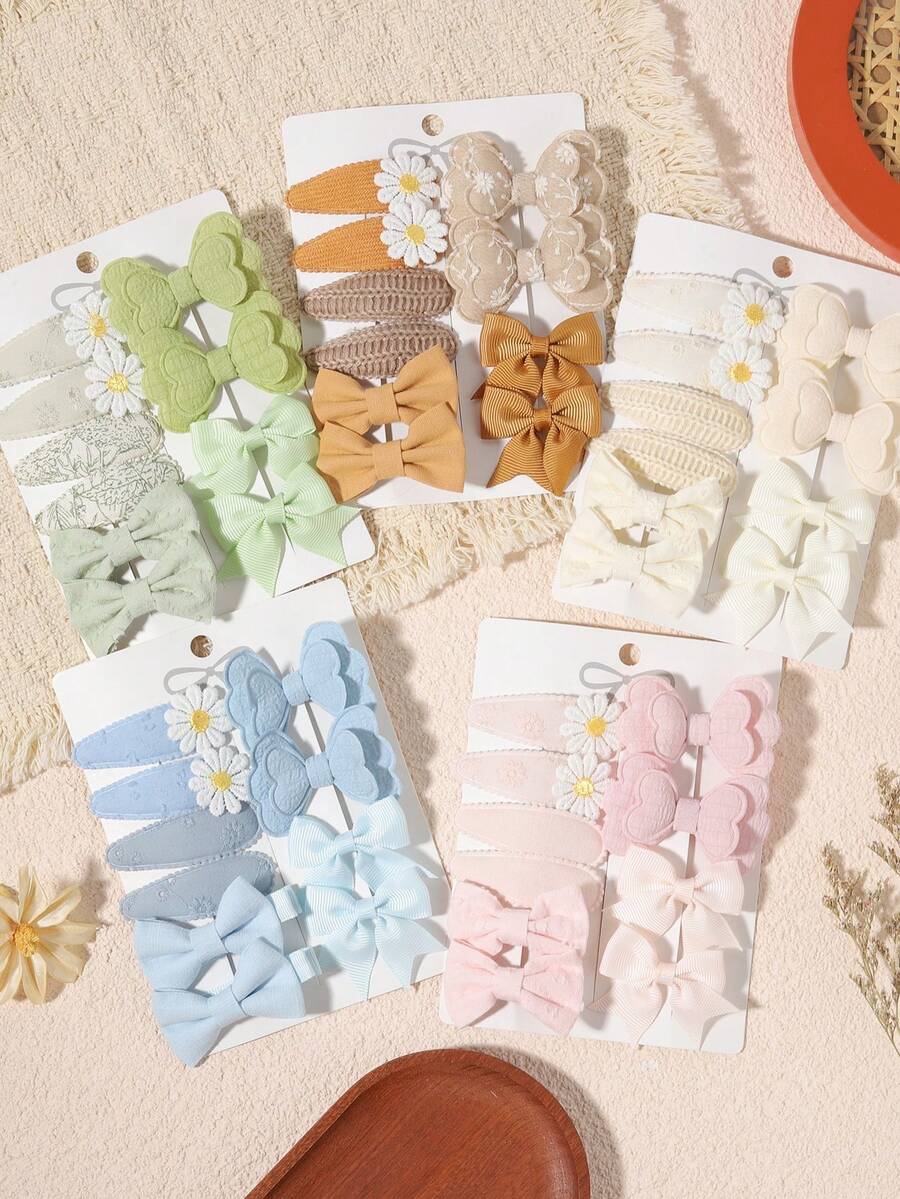 Set 10 buah Jepit Rambut Pita Macaron Aneka Warna untuk Anak-anak, Aksesori Rambut Poni Anak Perempuan untuk Sehari-hari dan Gaya Pastoral yang Lembut untuk Foto.