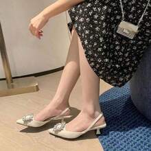 Sandal Wanita Ujung Lancip, Sepatu Hak Tinggi Stiletto Ujung Tertutup Model Baru - Putih - View 2