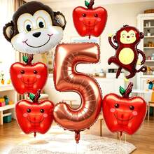 Monkey And Apple Number Balloon Set, Includes Chocolate Color Number Balloons, Monkey Balloons, Apple Balloons, Suitable For Forest Fruit Theme Birthday Party Decoration, Children-Friendly Animal Theme Party And Other Occasions - View 8