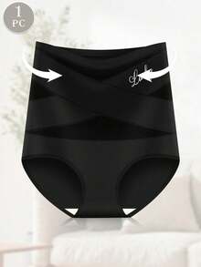 MEIYATING 1pc Women's High Waist Tummy Control Panties, Mesh Criss-Cross Ice Silk Seamless Triangle Panties, Body Shaping & Butt Lifting - Black - View 4