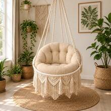 55 X 140 Cm Macrame Hanging Chair Cushion Set, 8 Cm Thick Polyester Seat And Backrest Pads For Swing Chairs - Apricot - View 1
