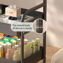 3-Tier Metal Utility Cart, Metal Storage Rack, Rolling Cart With Wooden Top, Multi-Functional Storage Rack With Wheels, Durable Steel Frame, Suitable For Kitchen, Office, Bedroom, Living Room - View 8