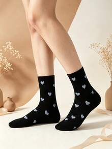 5 Pairs Minimalist Small Heart Jacquard Mid-Calf Socks, Multi-Color All-Match Heart Pattern Socks, Versatile Casual Socks For Girls - Multicolor - View 7