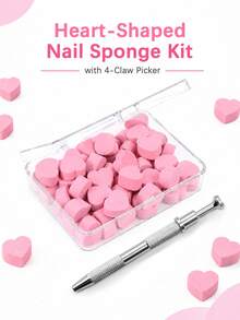 50pcs Nail Art Sponge Gradient Set, Mini Square Dabbing Sponges And Nail Art Gripper Brushes, Suitable For Gel Nail Polish Blending, Gradient, Blush Nail Art Design Nail Art Tool Set - Pink - View 3