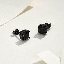 6mm Black Zirconia Stud Earrings, Streetwear Style, Unisex, Suitable For All Occasions, Low-Key Luxury, Enhances Elegant - Black - View 10