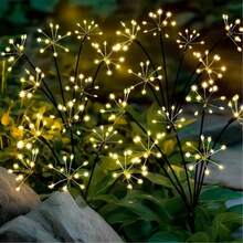 Outdoor Solar Starburst Fireworks Stake Lights, 3 Options: 6 Heads 60LED, 8 Heads 80LED, 10 Heads 100LED, Warm Light Atmosphere, Starburst Radial Light Heads Mimicking Fireworks Bloom, Flexible Copper Wire For Custom Shaping, Light Radiates Outward With Dynamic Starlight - Solar Powered Starburst Fireworks Light - View 5