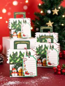 10pcs/50pcs/Pack Christmas Party Gift Candy Favor Boxes, Handheld Paper Boxes, Christmas Decoration Atmosphere Paper Boxes, 3D Christmas House - View 5
