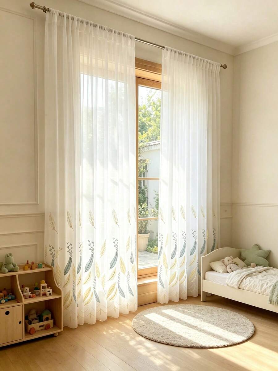 1PC Dual-Color Embroidered Sheer Luxury Feather Embroidery Translucent ...