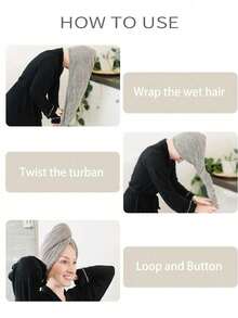 2pcs Women's Microfiber Hair Towel Wrap, Super Absorbent Quick Dry Hair Towel, Suitable For All Hair Types, Anti-Frizz, Large Size With Button Hair Drying Towel - Multicolor - View 9