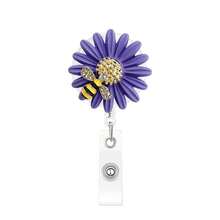 Daisy Alloy Rhinestone Bee Flower Retractable Badge Reel, ID Card Holder, Daisy 5-Petal Retractable Easy Lock ID Lanyard, With 360° Rotating Crocodile Clip Badge Reel And Retractable Nurse Badge Reel, Glitter Decoration - Bee Daisy - View 13