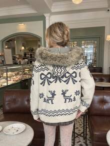 New Autumn/Winter Women's Casual Minimalist Slouchy Hooded Knit Cardigan Sweater Jacket - Khaki - View 3
