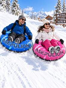 1件 110cm特大號雪圈，附雙手把與牽引繩，圓形充氣雪橇輪胎，適合冬季戶外滑雪、家庭雪上活動，聖誕禮物，聖誕、冬季、假期必備，健身器材，雪橇，戶外 - 大號布套滑雪圈 - 查看 6