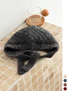 1pc Women's Winter Twist Knit Beanie, Versatile Face-Flattering Loose Warm Ear Protection Pull-On Hat, Slouchy - Silver Label Pineapple Pattern Straps - View 7
