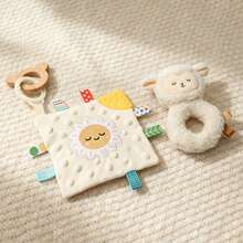 1 Set Mainan Sensorik Bayi Domba, Mainan Kerincingan Domba Plush dan Selimut Pengaman Domba dengan Gantungan Gigitan Beruang Kayu, Mainan Lembut untuk Menenangkan Bayi Baru Lahir - Aprikot - View 10