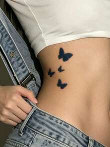 Herbal Juice Semi-Permanent Magic Tattoo Sticker, Large Butterfly Design, Long-Lasting 14 Days, Non-Fading, Non-Reflective, Temporary Tattoo Sticker For Arm, Shoulder, Neck, Collarbone, Waist, Abdomen, Body, 1pc/Pack - Blue - View 3