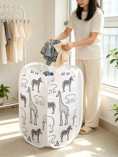1 pièce Seau de rangement pliable pour poupée de dessin animé, panier organisateur de poupée en peluche, boîte de rangement portable pour poupée d'enfant, panier à linge respirant, bac de rangement pour poupée et articles divers, grand panier à linge en maille pop-up avec poignée