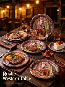 12/24pcs Set Of Plates, Dessert Plates, Western Cowboy Theme Paper Plates, 7-Inch Paper Plates, 9-Inch Paper Plates, Food Plates, Party Trays, Suitable For Receptions, Parties, Picnics And Various Holiday Decorations And Gifts - Multicolor - View 3