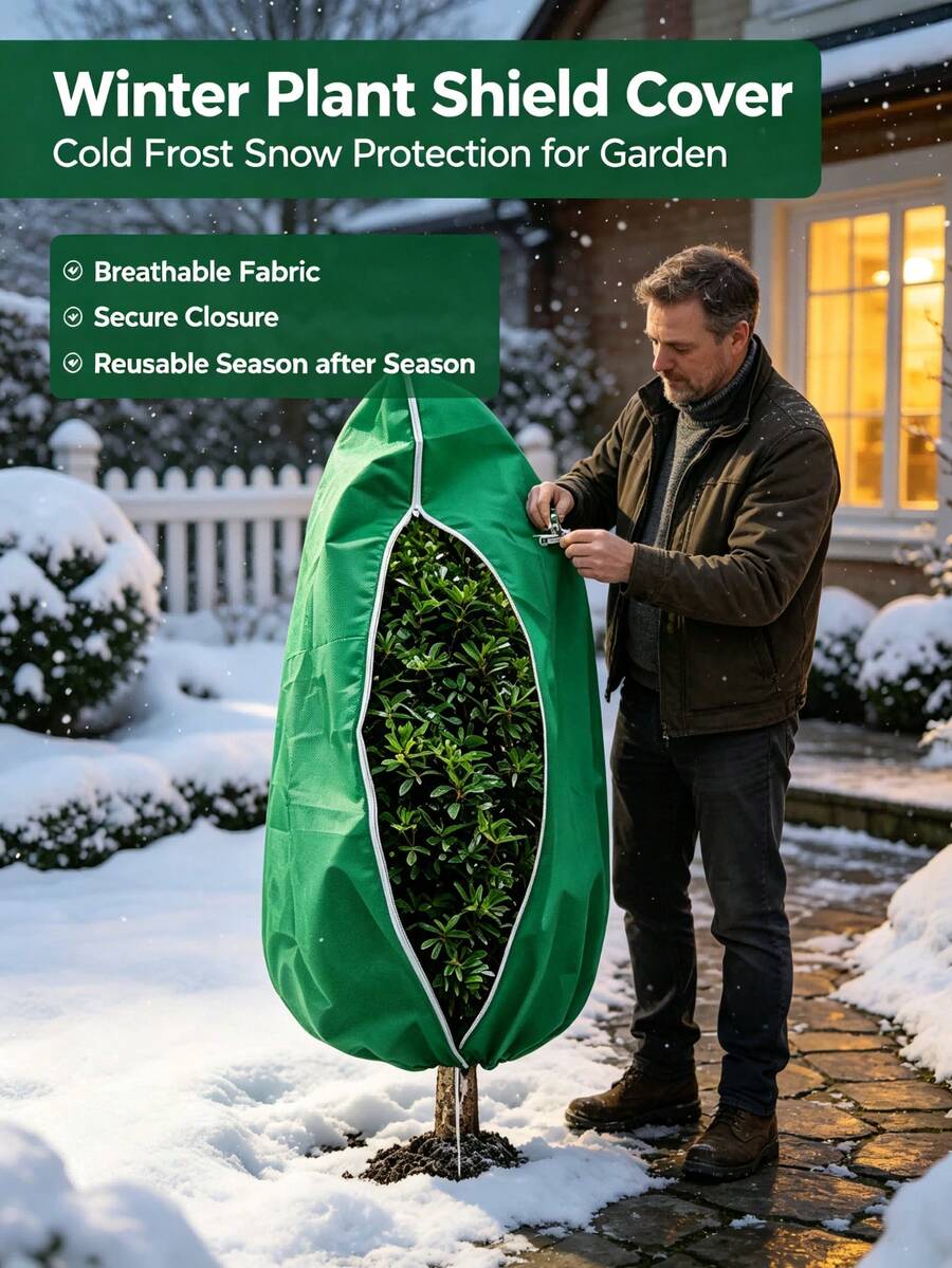 Plant Frost Protection Cover - Thickened Non-Woven Fabric Drawstring Anti-Freeze Cover, Outdoor Tree And Fruit Tree Insulation Sleeve, Garden Shrub And Green Plant Windproof, Frost-Proof, Cold-Proof Winter Plant Overwintering Protection Cover