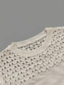 Fashion Women's Long Sleeve Hollow Design Sweater, Regular Length Off-White Semi-Sheer Detail Pullover, Suitable For Autumn White - White - View 10