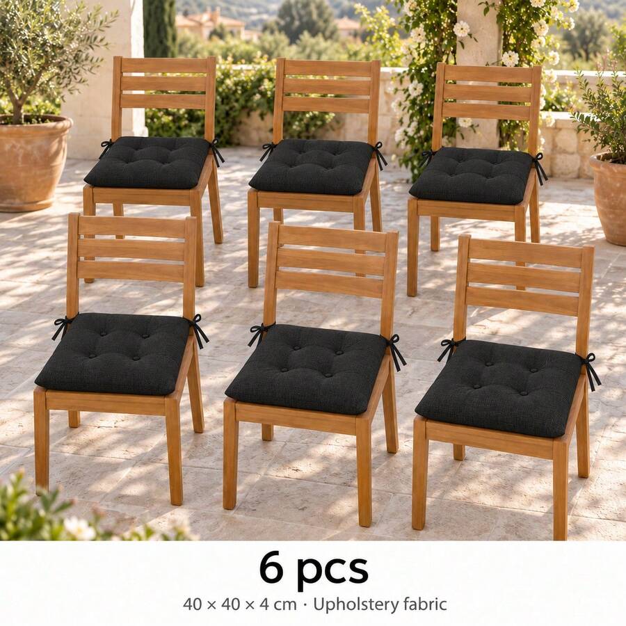 40 X 40 X 4 Cm Chair Seat Cushions, Square Polyester Chair Pads, 1, 2, 4 Or 6 Piece Packs, 8 Solid Colours - Black - View 1