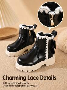 Spring/Autumn New Princess Style Short Leather Boots For Girls, Size 21-32, Non-Slip Wear-Resistant Round Toe Toe-Protection Children's Dress Photo Daily Boots - Black - View 6