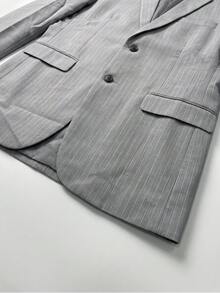 Men's Light Gray Vertical Striped 2-Button Notch Lapel Vintage Business Gentleman Style Slim Fit 2 Pieces Suit Set For Office And Wedding - Light Grey - View 5