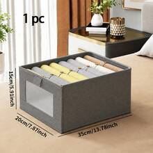 1/2pcs Foldable Fabric Storage Box, Wardrobe Linen Visible Window Organizer Bin For Clothes, Jeans, Living Room Toy & Miscellaneous Item - Grey - View 9