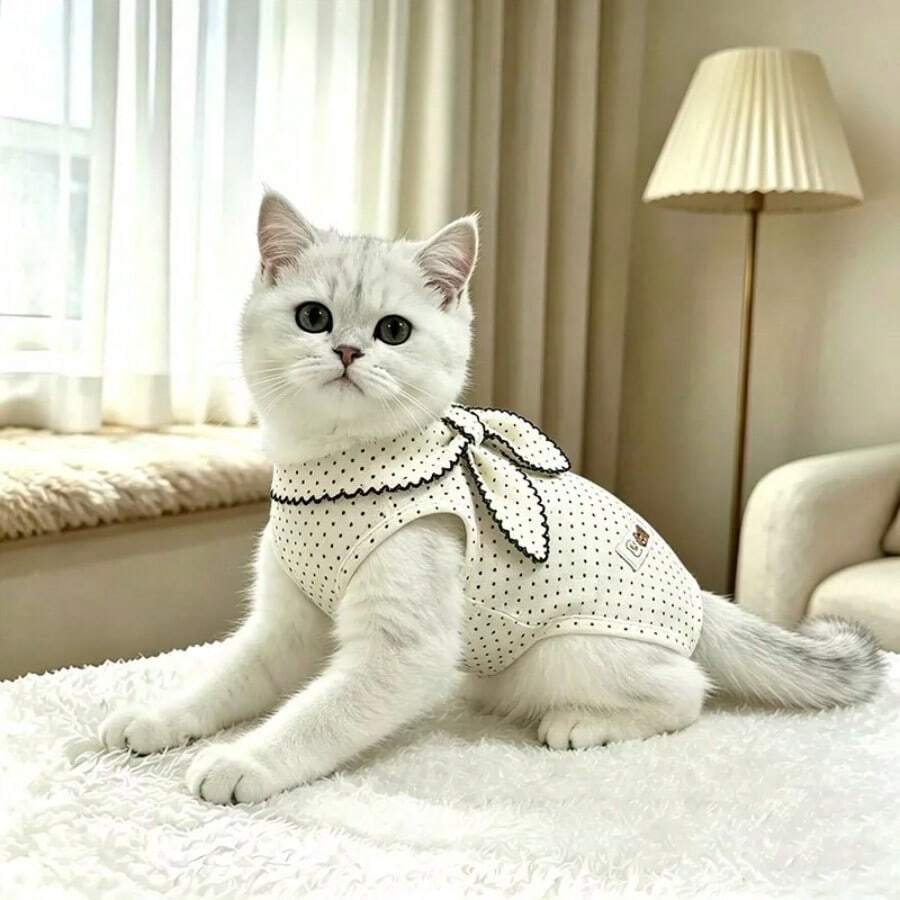1PC Cute Pet Jumpsuit, Cat/Dog White Elastic Vest Lor Autumn And Winter, Soft And Comfortable Pet Clothing Pullover - White - View 1