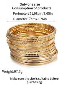 RINTOLER 12pcs Niche Creative Design Woven Geometric Hollow Bracelets Set, Women's Vintage Multi-Layer Stackable Iron Alloy Bangles, 7cm Diameter - Yellow Gold - View 2