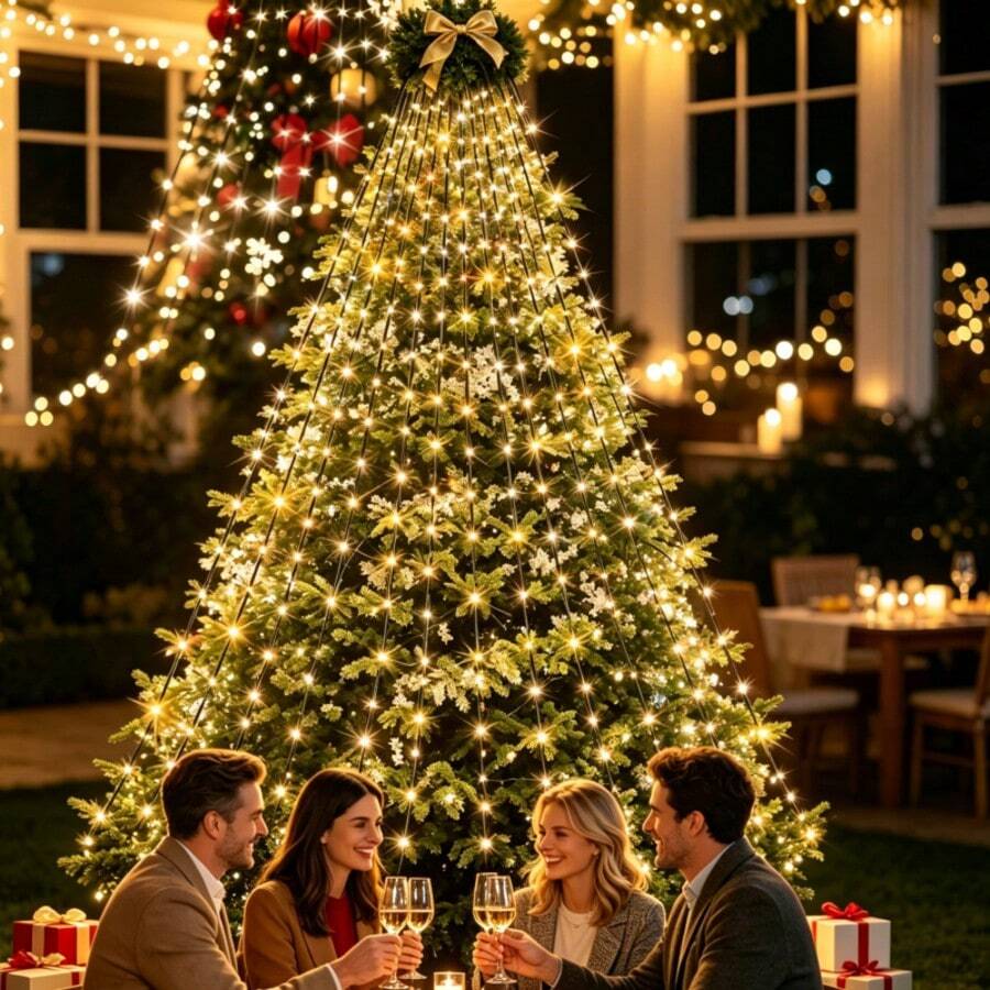 1PC 400/220 LED Christmas Waterfall Tree Lights (USB-Powered) – 8 Lighting Modes; Available In Bright White, Multicolor, Or Warm White; Suitable For Indoor/Outdoor Use (Gardens, Parties, Weddings, Holiday Decor, Event Planning, Christmas, Halloween). - Waterfall Light - View 1