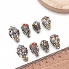 2pcs/Set Manik-manik Guru Naga Gajah, Manik-manik Kepala Buddha Tiga Arah Batu Bertatahkan Paduan Dua Warna, Untuk Aksesori Pembuatan Perhiasan DIY Gelang Mala - MultiWarna - View 5
