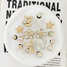 16pcs Gold Bear & Butterfly DIY Shoe Decor, Casual ABS Plastic (ABS Resin) Animal Home Decor For All Seasons - Gold - View 5