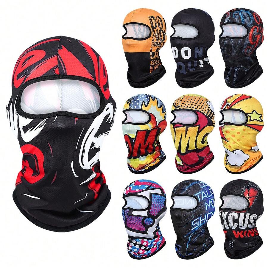 Fabulous Be Xtreme 1pc Red & Black Abstract Graffiti Balaclava Face Mask, Cool 3D Vortex Print Full Face Cover, UV Protection, Mesh Holes, Elastic Tactical Ski Mask For Motorcycle Riding, Music Festival, Party, Gathering, Fishing, Men, Durable Windproof Riding Headgear - Multicolor - View 1