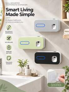Smart Toothbrush Holder, Wall-Mounted Storage Rack, Automatic Toothpaste Dispenser, Electric Toothbrush Holder, Drill-Free Installation, Suitable For Dorm And Home Bathroom Storage, 400mAh - Multicolor - View 2