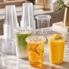 100pcs/50pcs/40/30/20/10pcs 500ml/400ml Transparent Cold Drink Cups With Lids, Thickened Leak-Proof Beverage Cups, Cups, Containers With Lids, Plastic Containers, Juice Cups, Coffee Cups, Suitable For Saudi Cafes Takeout, Iced Coffee, Bubble Tea, Fresh Fruit Juice, Milkshakes, Party Drinks, Material, Durable And Crack-Resistant, Plastic Boxes, Plastic Boxes With Lids, Cups, Juice Glasses - Clear - View 2
