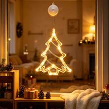 1pc Christmas Tree Shaped LED Suction Cup Window Hanging Light, Battery Operated(Not Included) With Push Button Switch, Indoor Window Glass Wall Decor Lamp For Christmas Holiday Home Party Window Display, Warm White / Multicolor Optional - Suction Cup - View 5