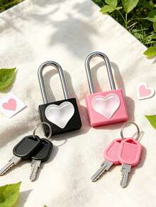 Mini Metal Padlock With Translucent Heart-Shaped Decoration; Includes 2 Keys. Small Combination Lock, Small Luggage Lock, Metal Key Lock, Suitable For Luggage, Backpack, Pencil Case, Gym Locker, Travel Accessories, Perfect Birthday Gift, Halloween Christmas Gift, Daily Home Supplies - Multicolor - View 2
