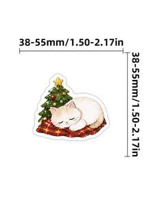50Pcs Christmas Cat Aesthetic Stickers, Cute Xmas Kitten Character Stickers, PVC Waterproof Self-Adhesive Decals For Journals, Laptops, Water Bottles - Multicolor - View 6