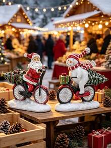 Santa Claus & Snowman Riding Bicycle Statue, Resin Christmas Desktop Decor, Holiday Decoration, Cute Christmas Tabletop Ornament, Suitable For Home Fireplace, Windowsill, Shelf Decoration, Perfect Christmas Gift For Family And Friends - Snowmobile - View 7