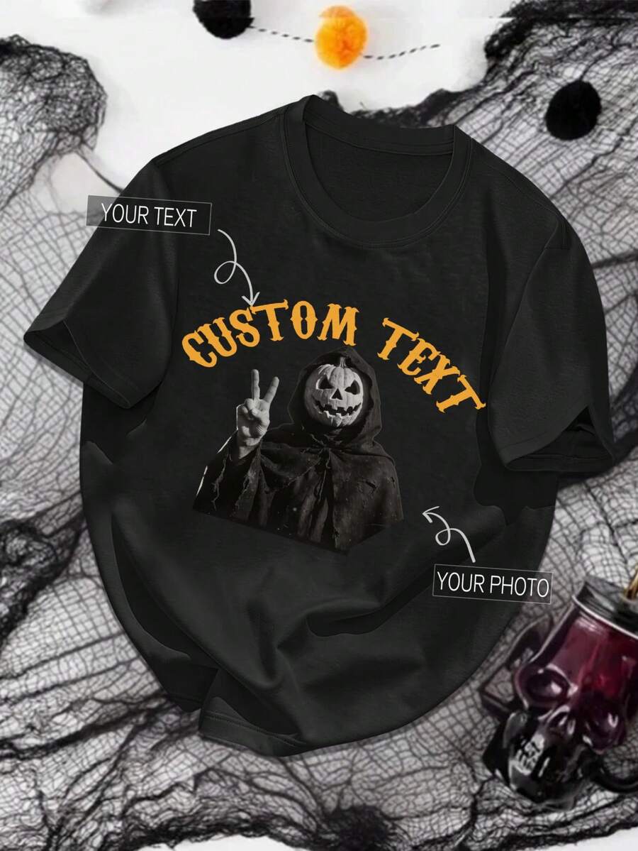 Men's T-Shirt, Personalized Customization, Summer And Autumn Styles,Halloween, Work Clothes,Valentine's Day/Birthday/Anniversary Gifts - Black - View 1